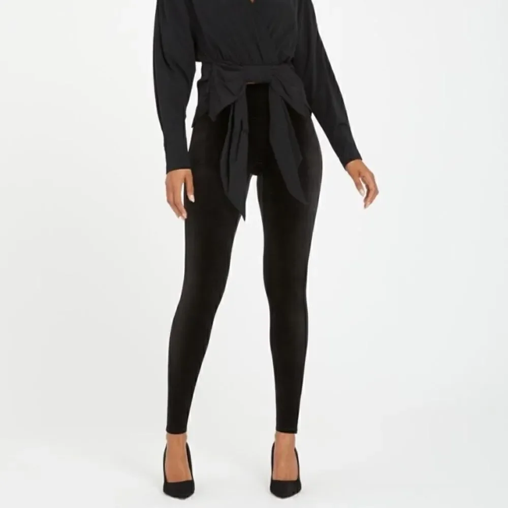 Spanx High-Waisted Velvet Seamless Leggings - Black